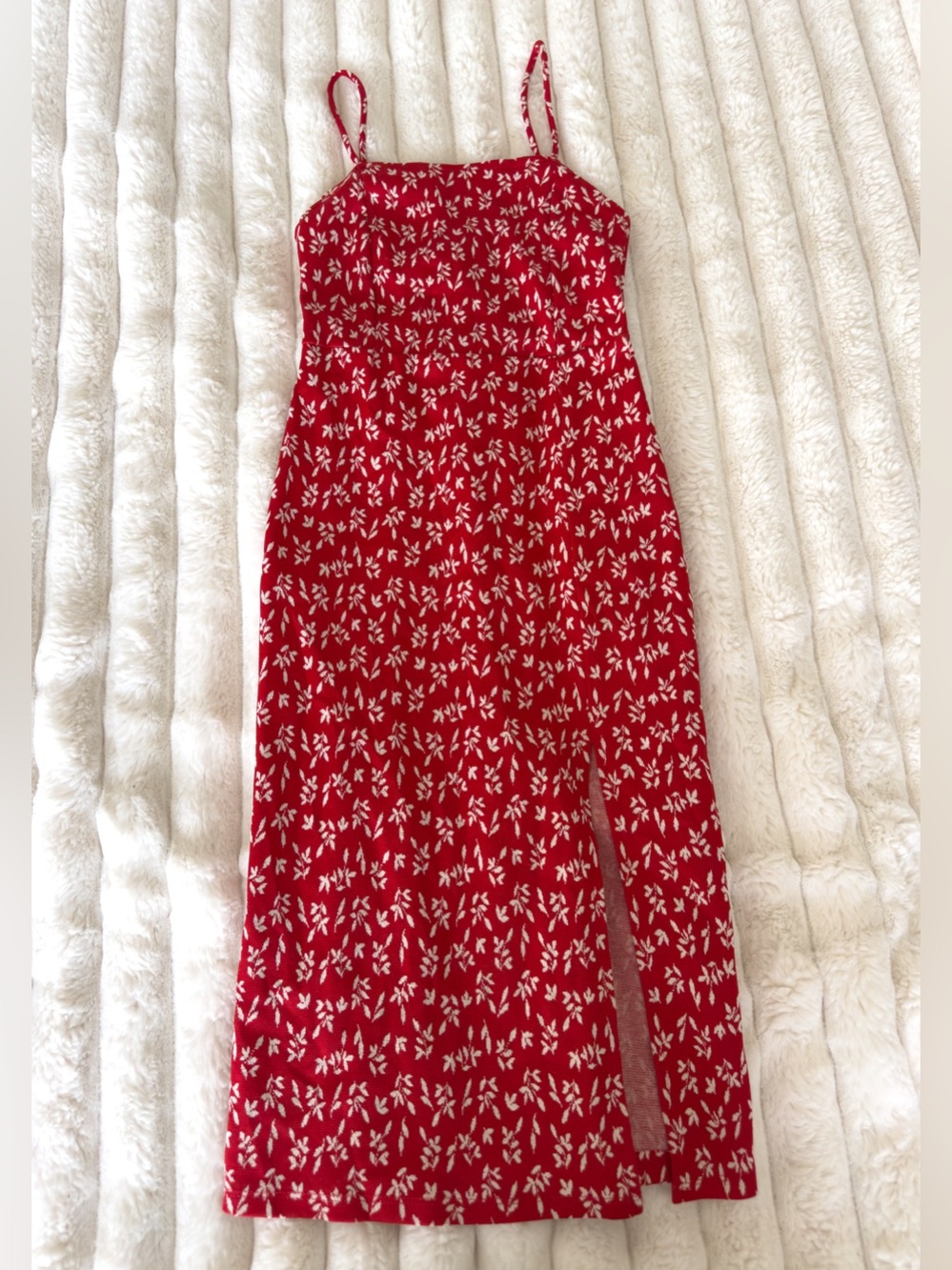 ZARA Red Floral Midi Slip Dress with Side Slit